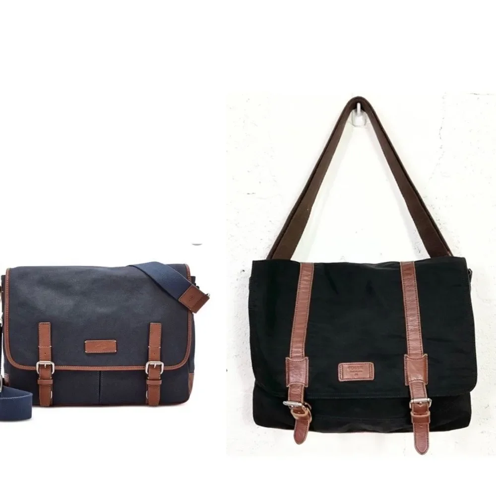 Fossil Canyon Black Brown Foldover Flap Messenger Computer Shoulder Bag